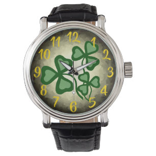 Ierse koffieshamrock/green clover, Ierland, rood Horloge