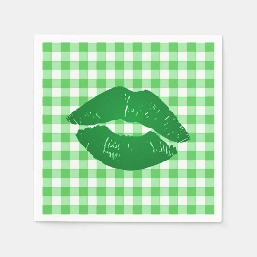 Ierse kus op Green Gingham Fun Party Servetten (Voorkant)