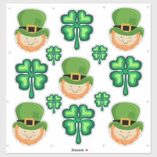 Ierse leprechaos en gelukshamrocken sticker (Vel)