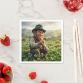 Ierse Leprechaun die een gouden munt bewondert Servet (Insitu)