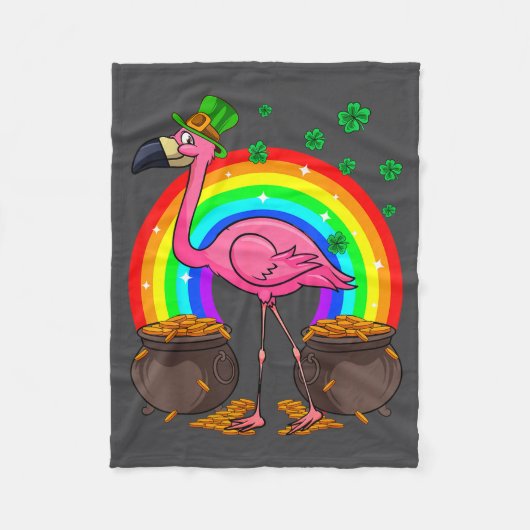 Ierse Leprechaun Flamingo Grappige St. Patrick's D Fleece Deken (Voorkant)