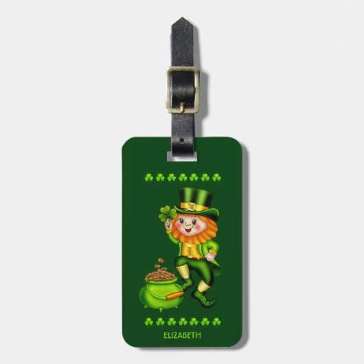 Ierse Leprechaun Gouden Pot Shamrock St Patrick Bagagelabel (Voorkant verticaal)