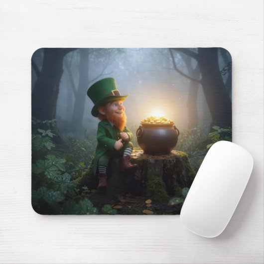 Ierse Leprechaun in een nevelig bos Muismat (Met muis)