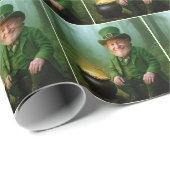 Ierse Leprechaun met een Pot met Goud Cadeaupapier (Rol Hoek)