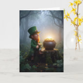 Ierse Leprechaun met een Pot met Goud Kaart (Gele Bloem)