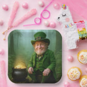 Ierse Leprechaun met een Pot met Goud Papieren Bordje (Feest)