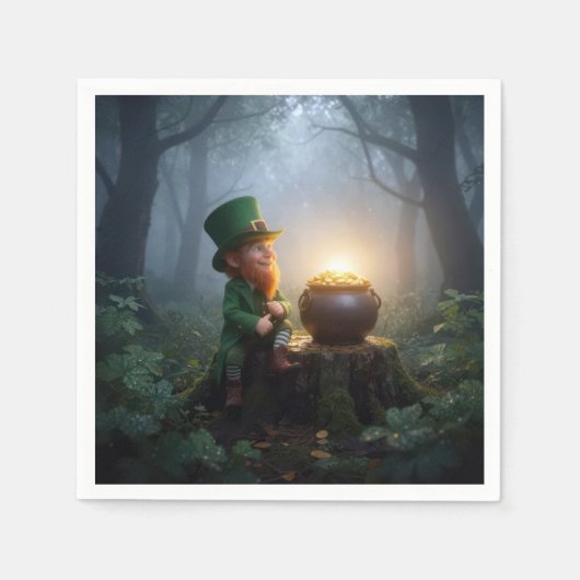 Ierse Leprechaun met een Pot met Goud Servet (Voorkant)