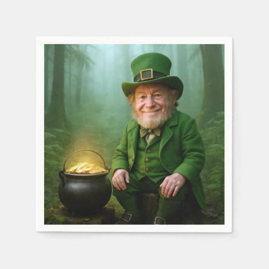 Ierse Leprechaun met een Pot met Goud Servet (Voorkant)