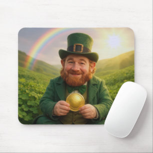Ierse Leprechaun Met Gouden Munt en Regenboog Muismat