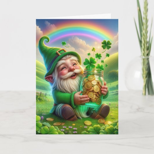 Ierse Leprechaun met gouden munten Feestdagen Kaart (Voorkant)