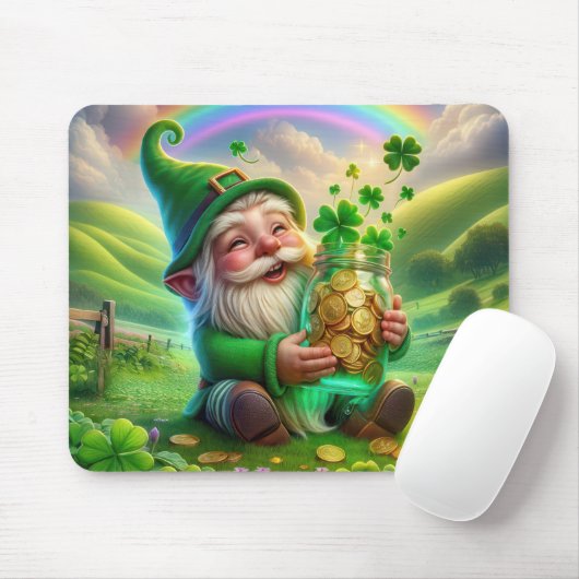 Ierse Leprechaun met gouden munten Muismat (Met muis)
