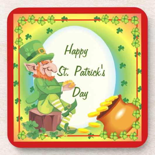 Ierse Leprechaun Pot met Goud Drankjes Onderzetter (Voorkant)