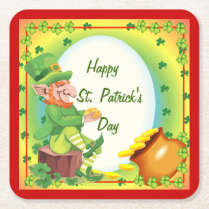 Ierse Leprechaun Pot met Goud Kartonnen Onderzetters