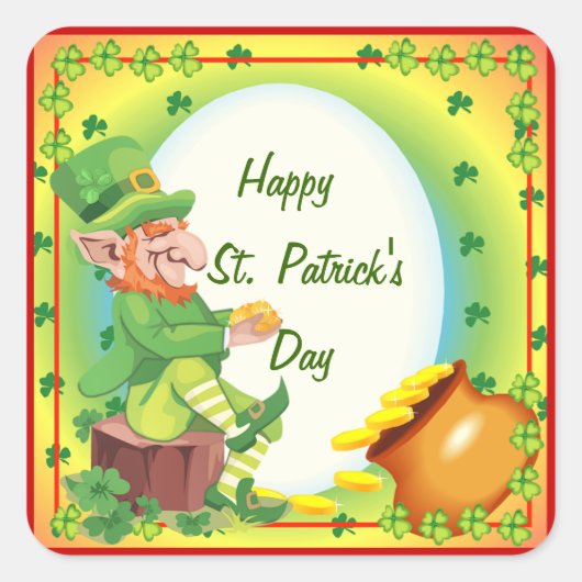 Ierse Leprechaun Pot of Gold Vierkante Sticker (Voorkant)