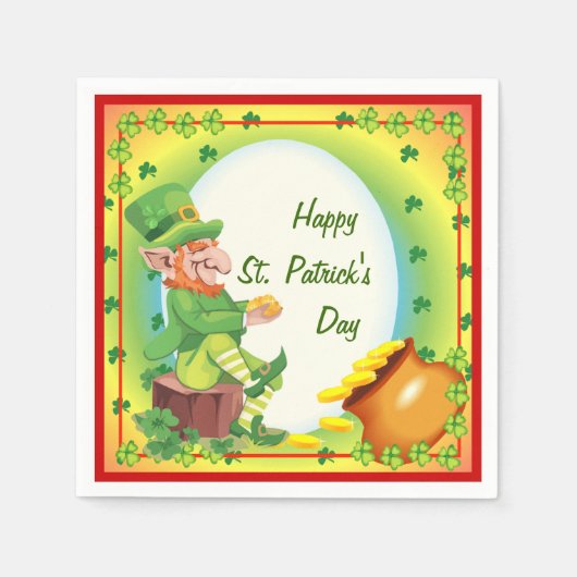 Ierse Leprechaun Pot van Gouden servetten (Voorkant)