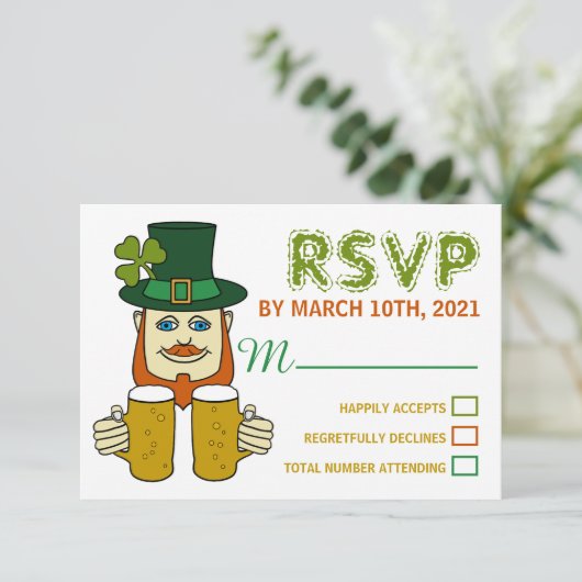 Ierse Leprechaun, St Patrick's Day Party RSVP Kaartje (Staand voorkant)