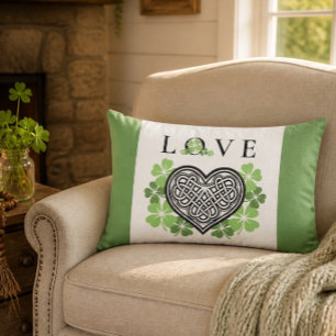 Ierse LIEFDE Shamrock & Keltische Knoop Hart Kussen