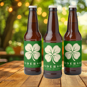Ierse Lucky Four Leaf Clover met naam groen Bier Etiket