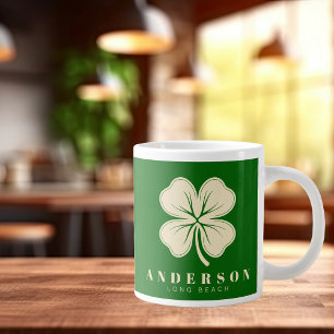 Ierse Lucky Four Leaf Clover met naam Groen Grote Koffiekop