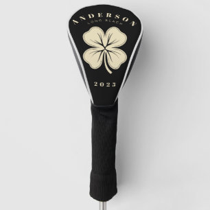 Ierse Lucky Four Leaf Clover met naam Zwart Golfheadcover