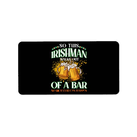 Ierse man drinkt bier St. Patrick's Day Etiket (Voorkant)