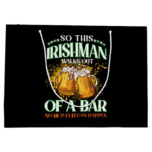 Ierse man drinkt bier St. Patrick's Day Groot Cadeauzakje (Achterkant)