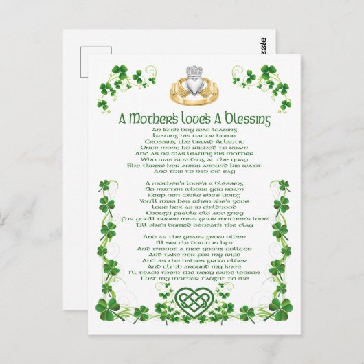 Ierse moeders liefde is een zegen briefkaart (Voorkant / Achterkant)