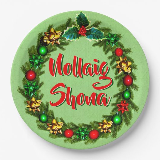 Ierse Nollaig Shona Vrolijk Kerstfeest 9" Papieren Bordje (Voorkant)