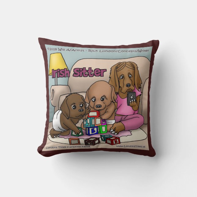 Ierse Oppasser - Honden Die Babysitten Comic Kusse Kussen (Voorkant)