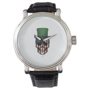Ierse patriottische schedel vintage graveershirt D Horloge