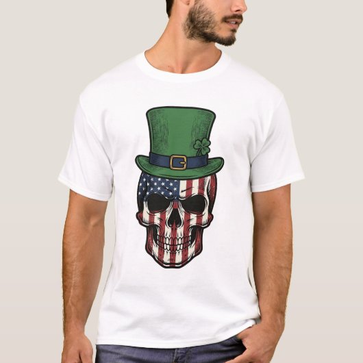 Ierse Patriottische Schedel Vintage Gravure Shirt  (Voorkant)