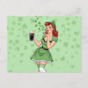 Ierse Pin-up met Liefde voor Bier Feestdagenkaart