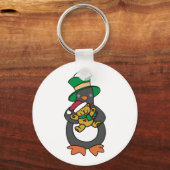 Ierse pinguïn die een kerst-teddybeer vasthoudt sleutelhanger (Achterkant)