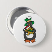 Ierse pinguïn met kerstteddybeer ronde button 7,6 cm (Voorkant /achterkant)