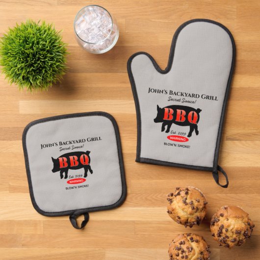 Ierse Pub Bar Taverne BBQ Oven Mitt & Pot Houder S Ovenwant & Pannenlap Set (Top down)