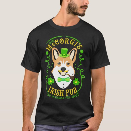 Ierse Pub Corgi Korte St. Patrick's Dag T-shirt (Voorkant)