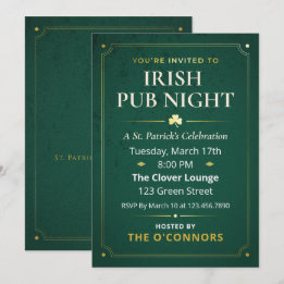 Ierse Pub Nacht Goud & Groen Vintage St Patrick Kaart