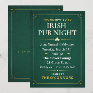 Ierse Pub Nacht Goud & Groen Vintage St Patrick Kaart