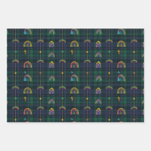 Ierse regenboog St. Patrick Tartan Plaid set 4 Inpakpapier Vel (Voorkant 3)