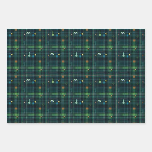 Ierse regenboog St. Patrick Tartan Plaid set 4 Inpakpapier Vel (Voorkant 2)