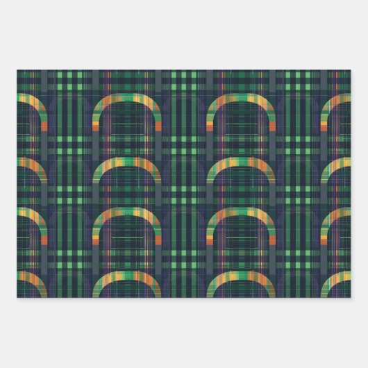 Ierse regenboog St. Patrick Tartan Plaid set 4 Inpakpapier Vel (Voorkant)