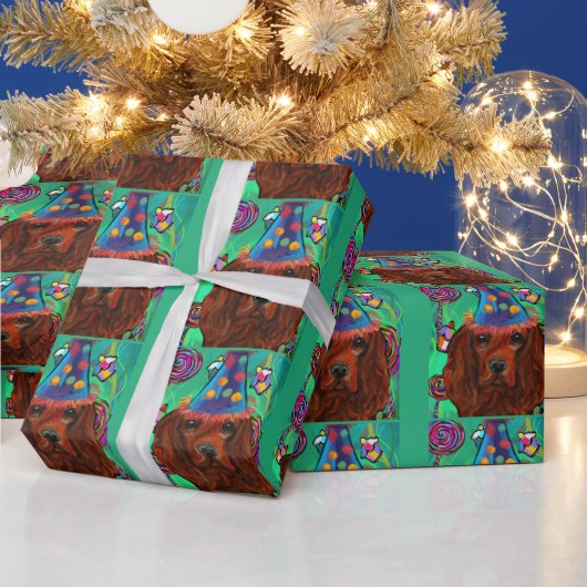 Ierse rode setter     cadeaupapier (Feestdagen)