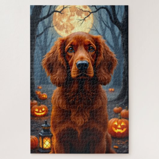 Ierse Rode Setter Gotische Halloween Portret Legpuzzel (Verticaal)