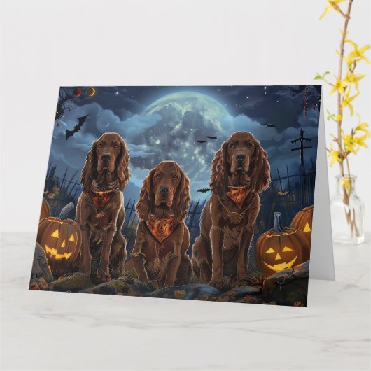 Ierse rode setter Halloween griezelig Kaart (Gele Bloem)