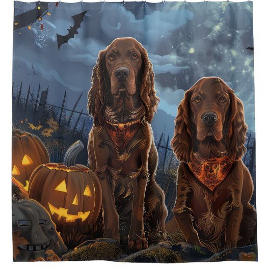 Ierse Rode Setter Halloween Spooky Douchegordijn (Voorkant)