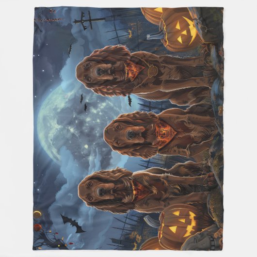 Ierse Rode Setter Halloween Spooky Fleece Deken (Voorkant)
