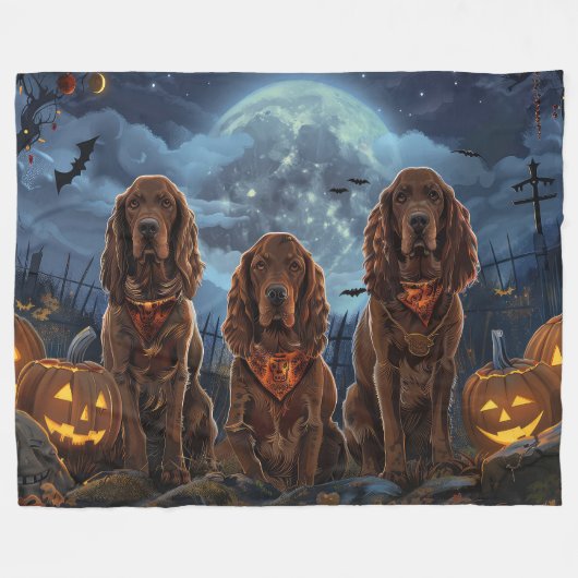 Ierse Rode Setter Halloween Spooky Fleece Deken (Voorkant (Horizontaal))