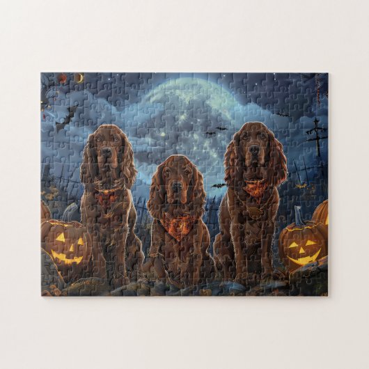 Ierse Rode Setter Halloween Spooky Legpuzzel (Horizontaal)