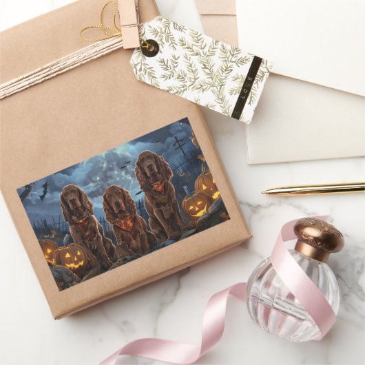 Ierse Rode Setter Halloween Spooky Rechthoekige Sticker (Geschenken)