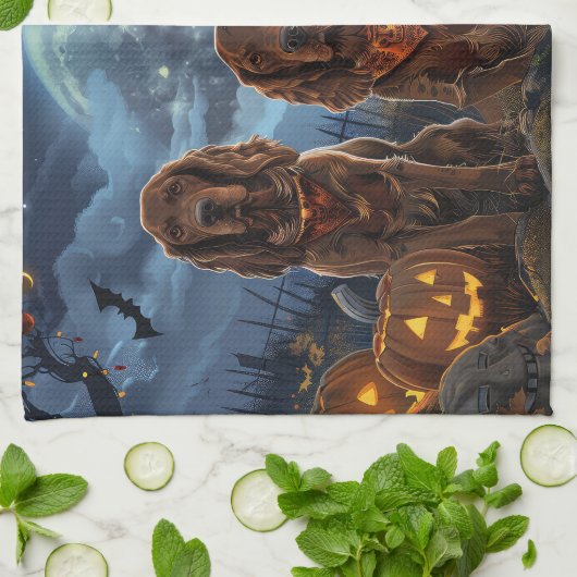 Ierse Rode Setter Halloween Spooky Theedoek (Gevouwen)